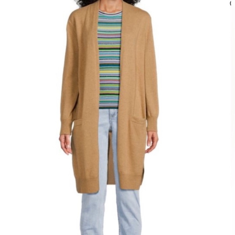 Amicale Cashmere Long Line Camel Cardigan